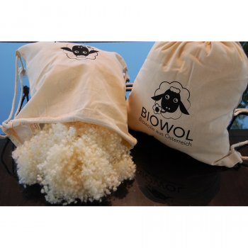 Bio-Wollkügelchen (kbT) als Füllmaterial - 300g in Baumwolltasche