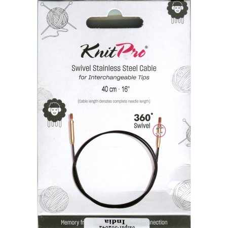 KnitPro Edelstahlseil SWIVEL 360 und Zubehör - 40 cm - schwarz/gold