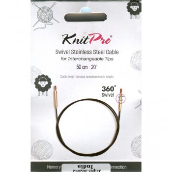 KnitPro Câble Acier SWIVEL 360 et Accessoires - 50 cm - noir/or