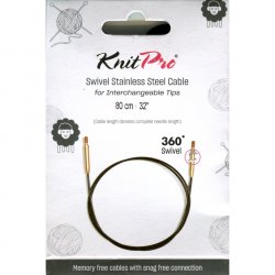 KnitPro Edelstahlseil SWIVEL 360 und Zubehör - 80 cm - schwarz/gold