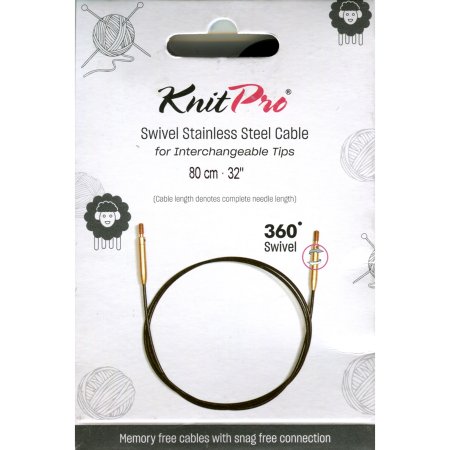 KnitPro Edelstahlseil SWIVEL 360 und Zubehör - 80 cm - schwarz/gold