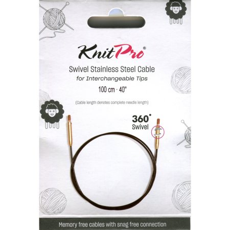 KnitPro Edelstahlseil SWIVEL 360 und Zubehör - 100 cm - schwarz/gold