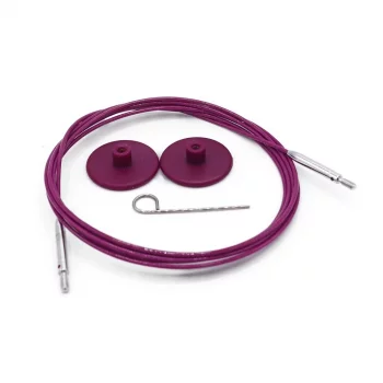KnitPro Edelstahlseil SWIVEL 360 und Zubehör - 120 cm - lila