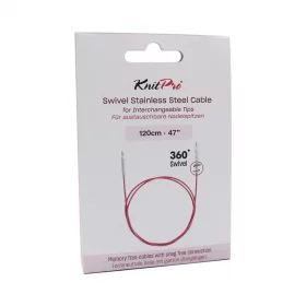 KnitPro Edelstahlseil SWIVEL 360 und Zubehör - 120 cm - lila