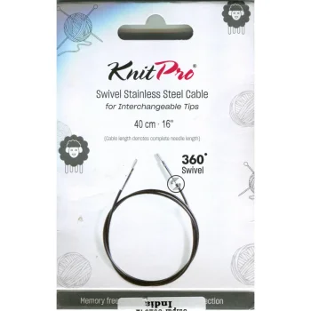 KnitPro Edelstahlseil SWIVEL 360 und Zubehör - 40 cm - schwarz/silber