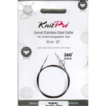 KnitPro Câble Acier SWIVEL 360 et Accessoires - 50 cm - noir/argent