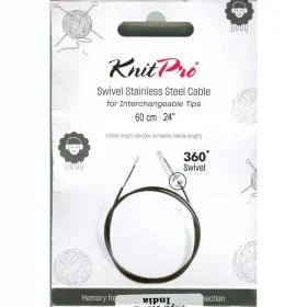 KnitPro Steel Cable SWIVEL 360 and Accessories- 60 cm - black/silver