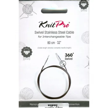 KnitPro Câble Acier SWIVEL 360 et Accessoires - 80 cm - noir/argent