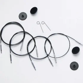 KnitPro Edelstahlseil SWIVEL 360 und Zubehör - 150 cm - schwarz/silber