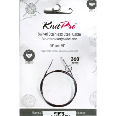KnitPro Edelstahlseil SWIVEL 360 und Zubehör - 150 cm - schwarz/silber