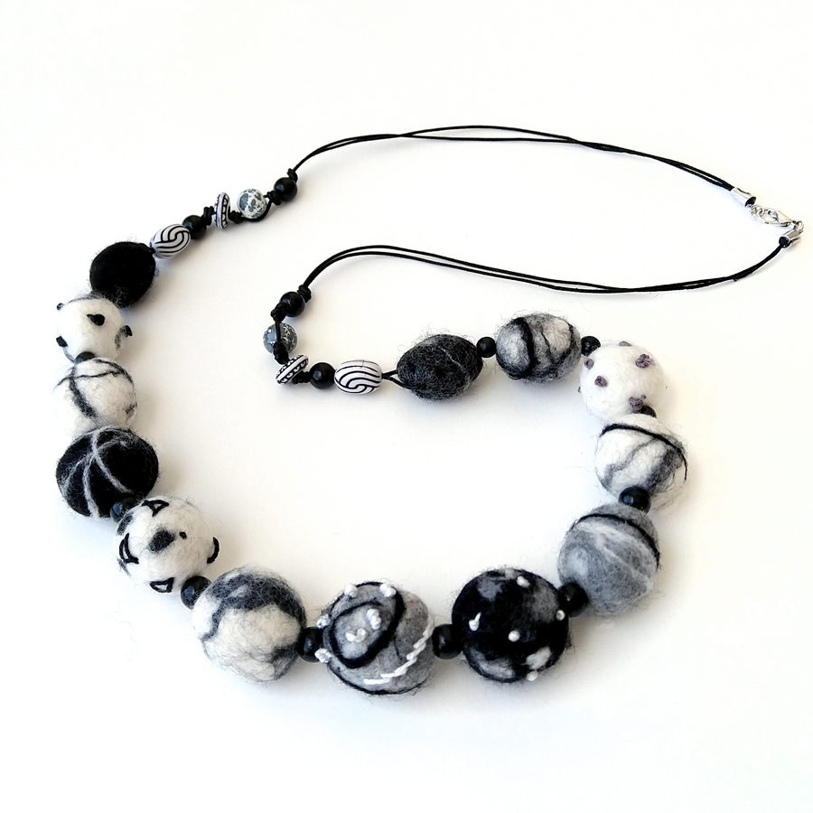 Long Chunky Resin Bead Necklace In Black/ White 86cm Long