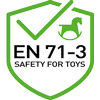 Dieses Garn ist nach der europäischen Norm für Spielzeugsicherheit DIN EN 71-3:2019 geprüft und für die Herstellung von Spielzeug geeignet.
