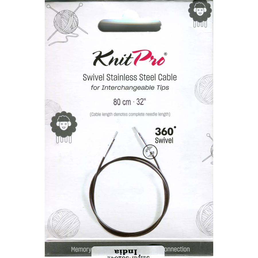 KnitPro Steel Cable SWIVEL 360 and Accessories- 80 cm - black/silver