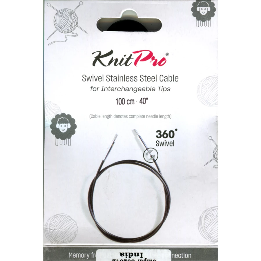 KnitPro Steel Cable SWIVEL 360 and Accessories- 100 cm - black/silver
