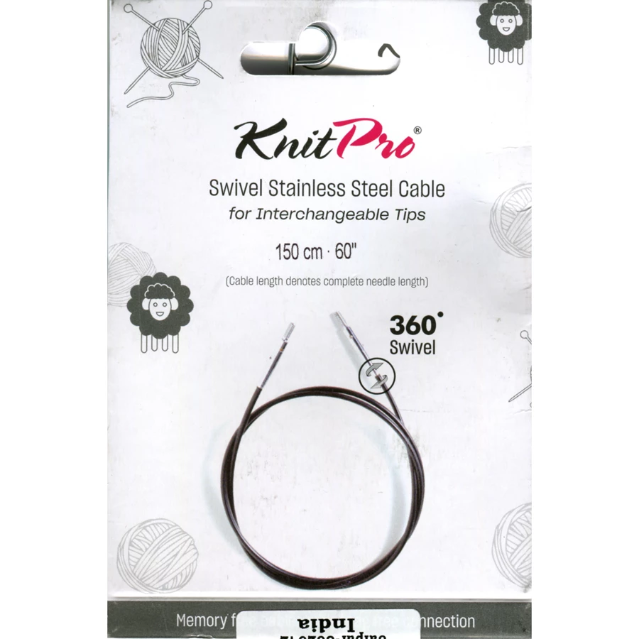 KnitPro Steel Cable SWIVEL 360 and Accessories- 150 cm - black/silver