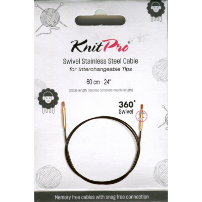 KnitPro Edelstahlseil SWIVEL 360 und Zubehör - 60 cm - schwarz/gold