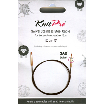 KnitPro Câble Acier SWIVEL 360 et Accessoires - 100 cm - noir/or