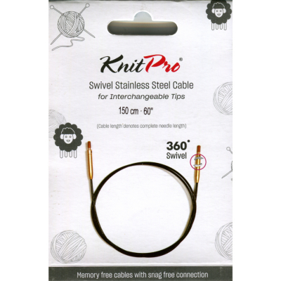 KnitPro Câble Acier SWIVEL 360 et Accessoires - 150 cm - noir/or